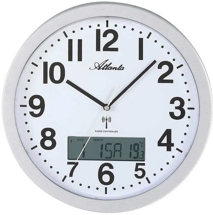 Atlanta Wanduhr 30 cm Ø Kunststoff • Funkgesteuert • Geräuschlos