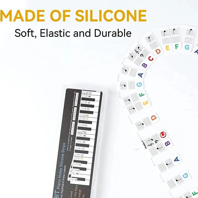 Siliconen Notenlabels voor Piano of Keyboard 88-Toetsen Verwijderbare Notenstickers met Dubbele Notenbalk voor Beginners en Kinderen | Sansoti