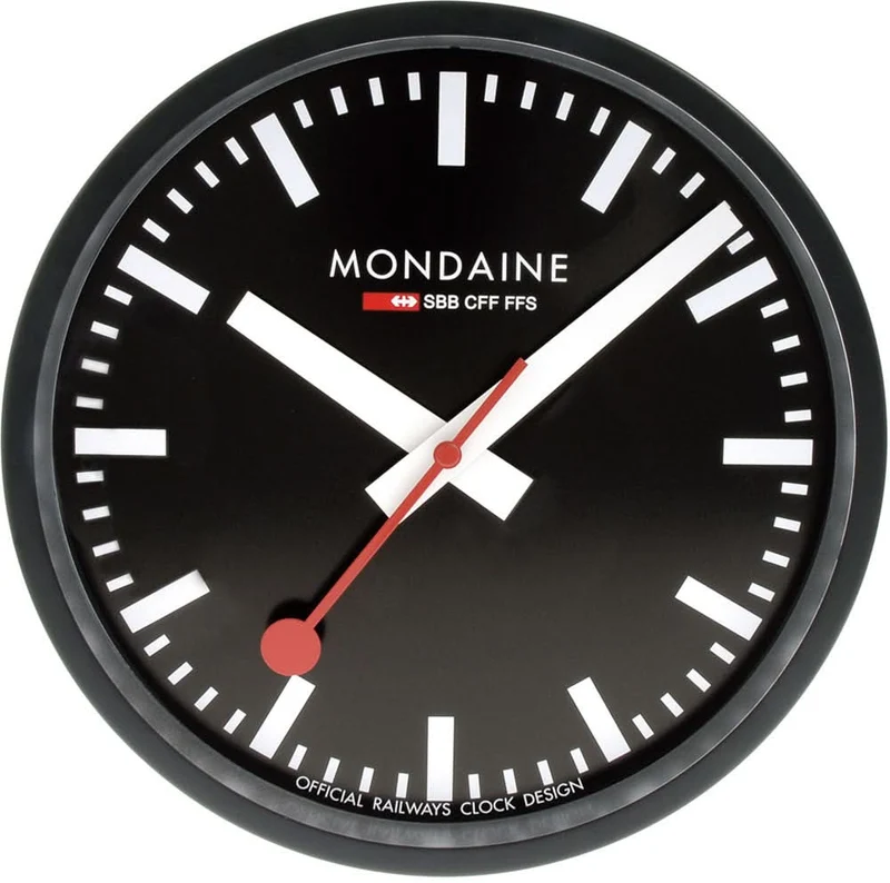 Mondaine Wanduhr 25x25x4,2 cm Aluminium • Swiss Made • Lautloses Uhrwerk