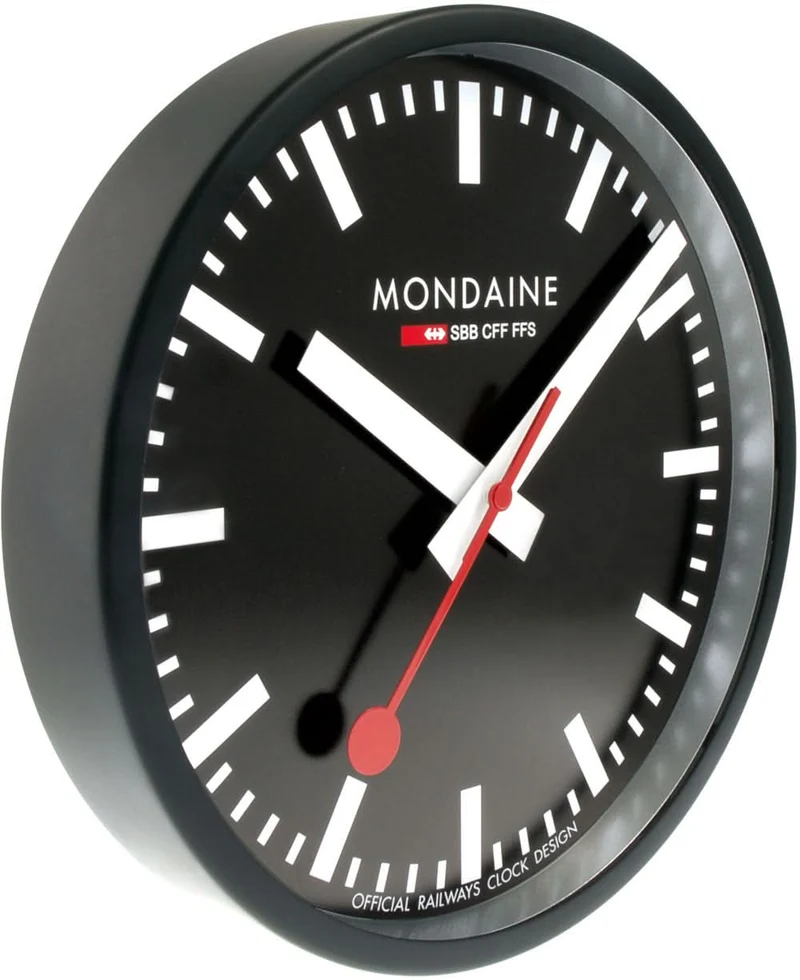 Mondaine Wanduhr 25x25x4,2 cm Aluminium • Swiss Made • Lautloses Uhrwerk