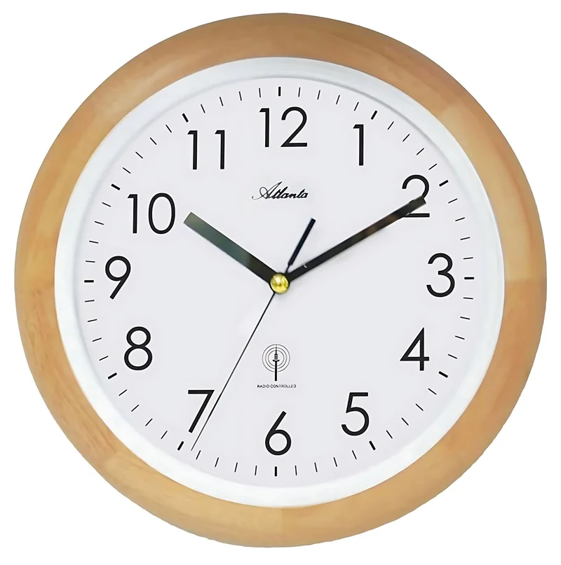 Atlanta Wanduhr 25,5 cm Ø Holz • Funkgesteuert • Geräuscharm