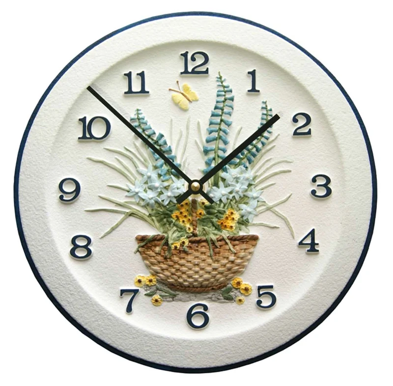 Terrastudio Wanduhr 29 cm Ø Keramik • Handbemalt • Einzigartiges Blumenmotiv