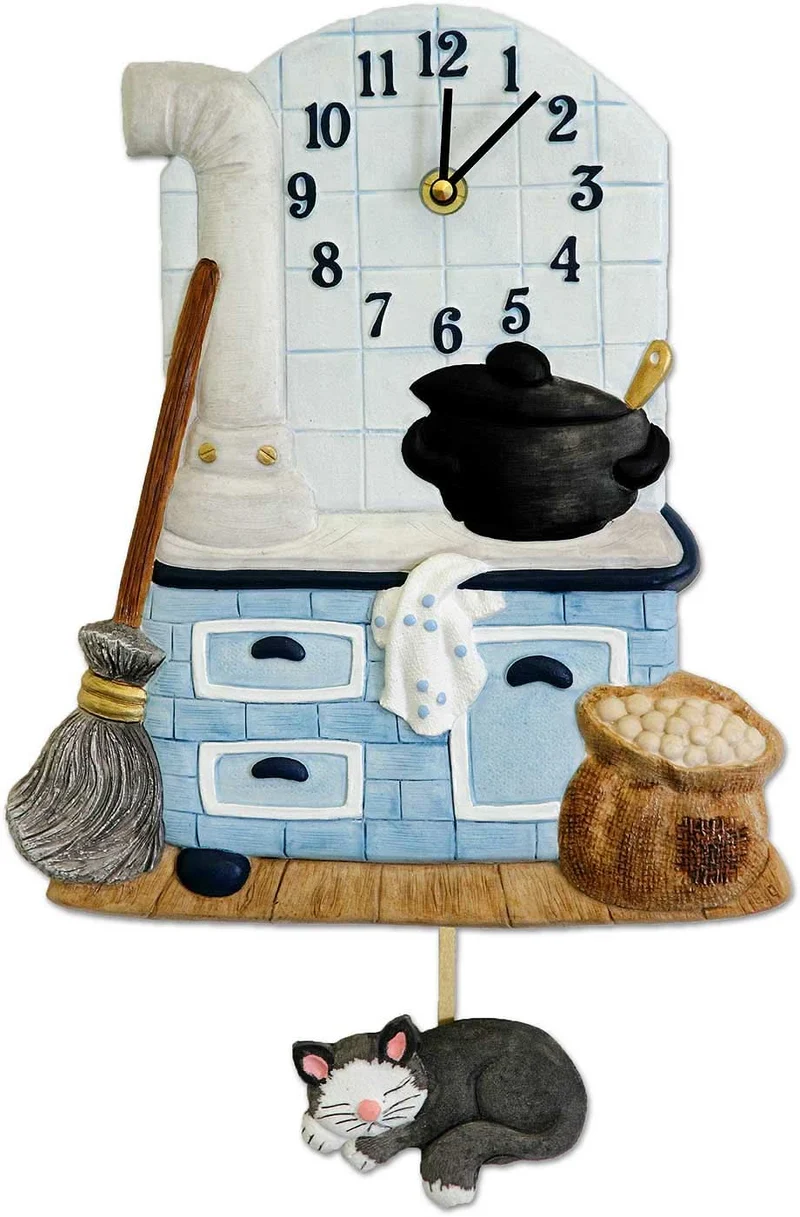 Terrastudio Wanduhr 28x23 cm Kunstkeramik • Handbemalt • Katzen-Pendel