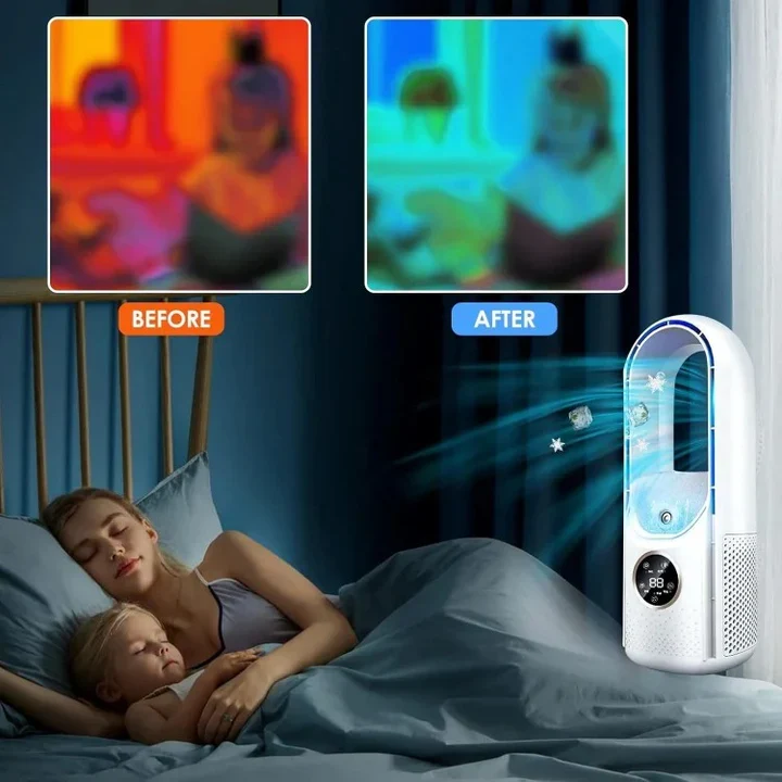 Bladloze Stille Draagbare Luchtkoeler Compacte Tafelventilator Modern Design Instelbare Snelheden Energiezuinig Thuis Kantoor | Sansoti