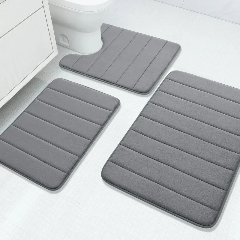 Fluwelen Memory Foam Badmatten Set van 3 Stuks – Waterabsorberend Antislip Badkamertapijt met Zachte Badmat voor Toilet en Douche | Sansoti