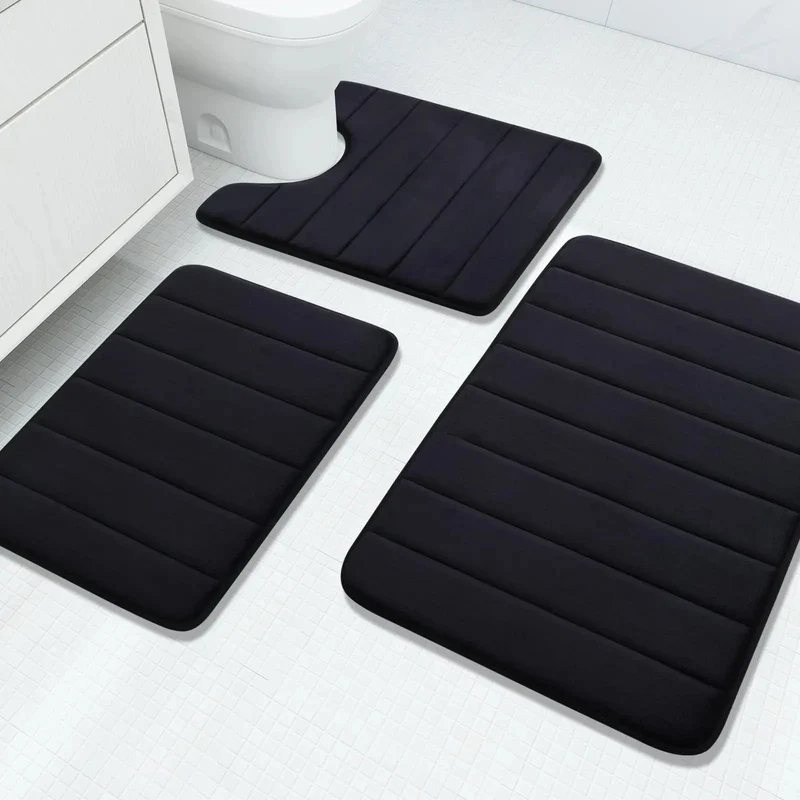 Fluwelen Memory Foam Badmatten Set van 3 Stuks – Waterabsorberend Antislip Badkamertapijt met Zachte Badmat voor Toilet en Douche | Sansoti