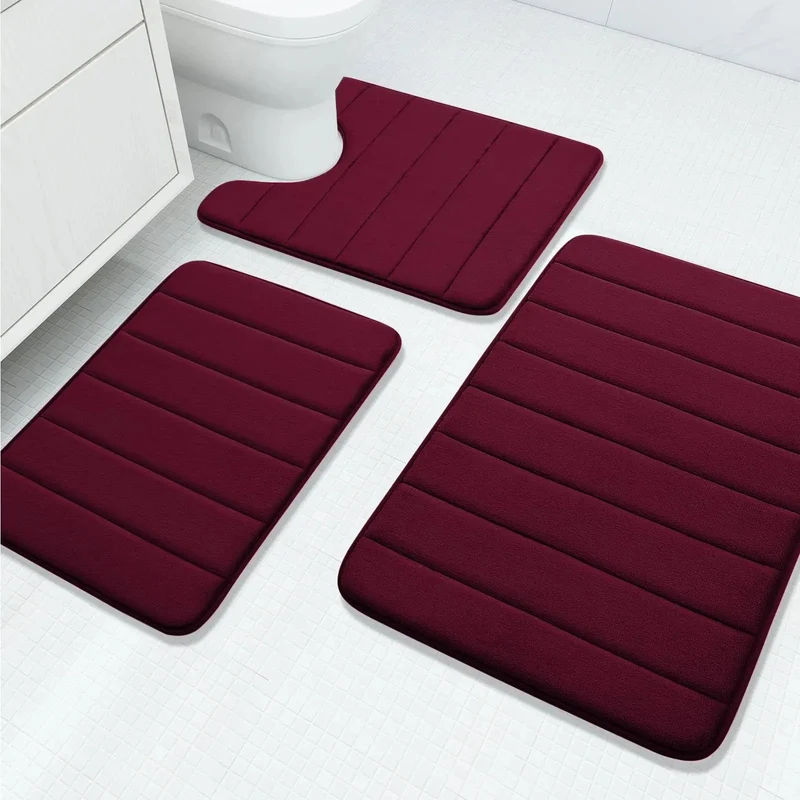 Fluwelen Memory Foam Badmatten Set van 3 Stuks – Waterabsorberend Antislip Badkamertapijt met Zachte Badmat voor Toilet en Douche | Sansoti