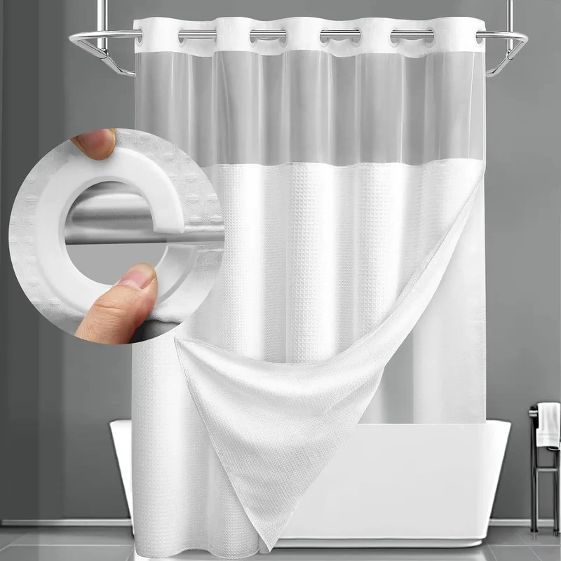 Douchegordijn zonder Ringen met Ingebouwde Liner – Wafeldoek voor Badkamer | Sansoti