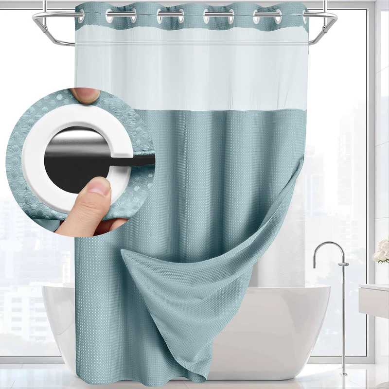 Douchegordijn zonder Ringen met Ingebouwde Liner – Wafeldoek voor Badkamer | Sansoti