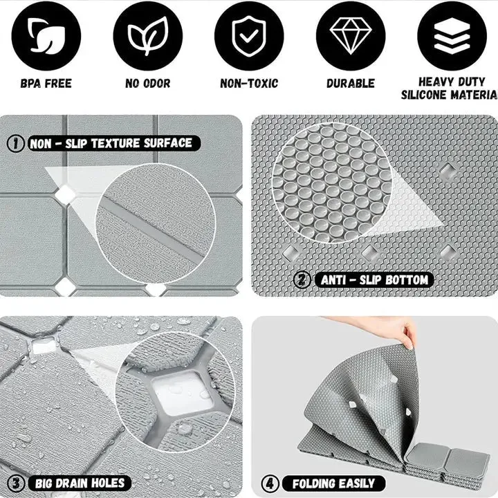 Opvouwbare Antislip Badmat met Zuignappen Siliconen Badkamermat Douche en Bad | Sansoti