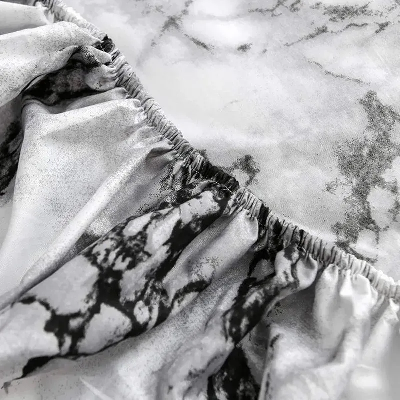 Microfiber Hoeslaken Set met Marmerprint Ademend Weefsel Dagelijks Comfort Diepe Pasvorm Rimpelvrij | Sansoti