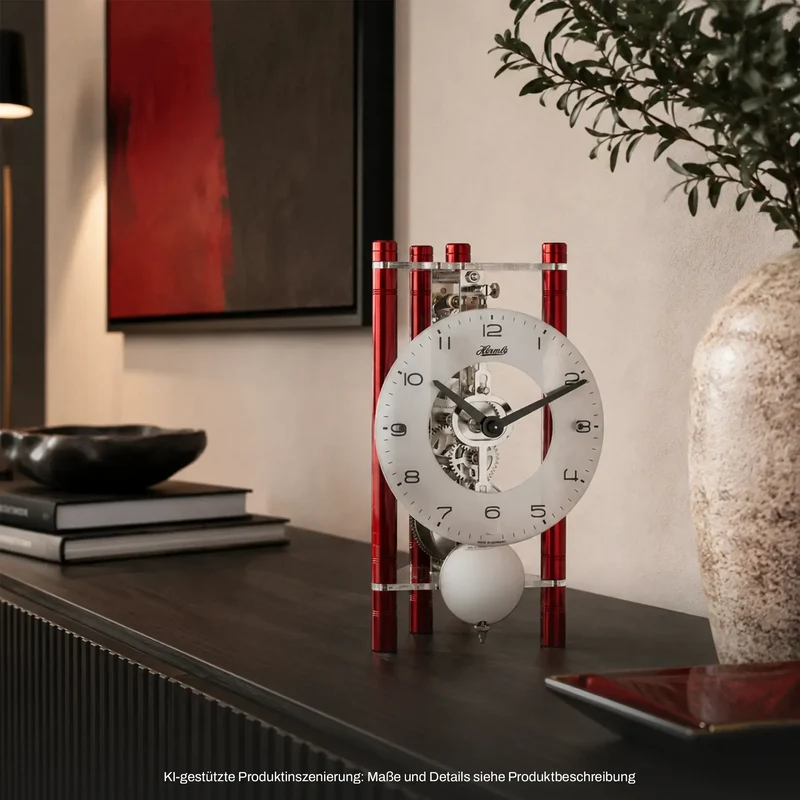 Hermle Tischuhr 19,5x11x9 cm Aluminium • Mechanisches 8-Tage Skelettwerk • Modernes Design
