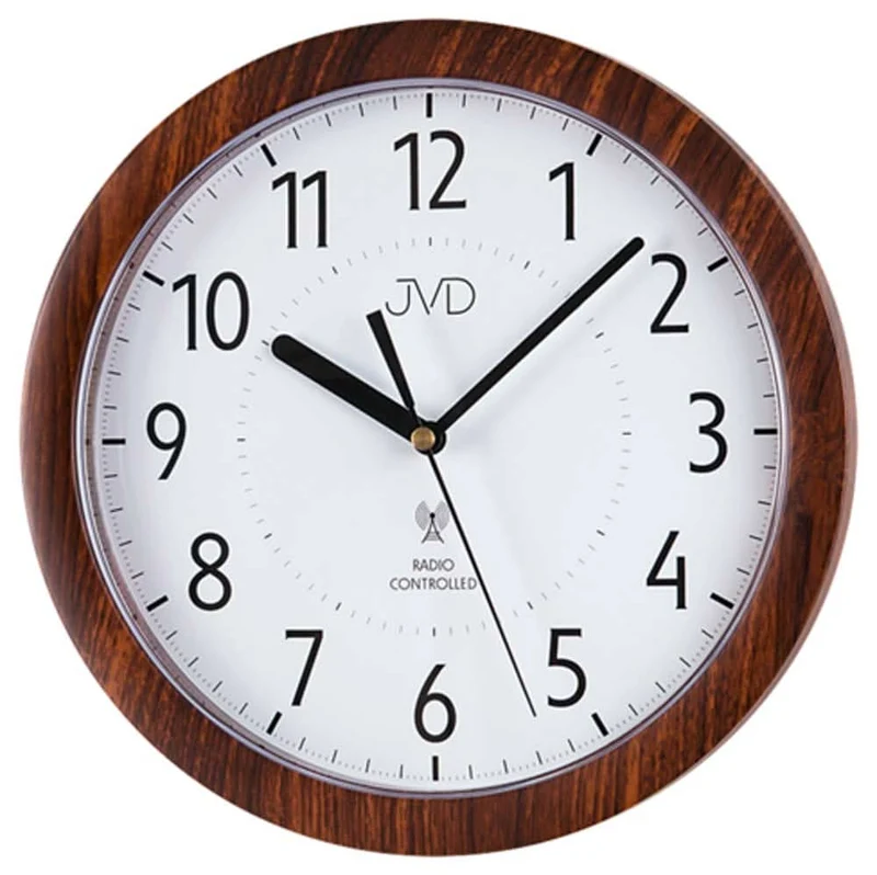 JVD Wanduhr 25x25x3,7 cm Kunststoff • Funkgesteuert • Nussbaum-Optik