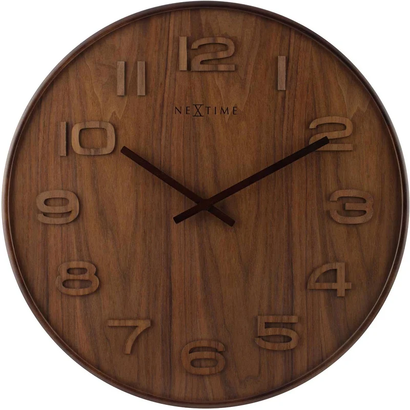 Nextime Wanduhr 53x53x3 cm Holz • Leises Quarzwerk • Natürliches Holz