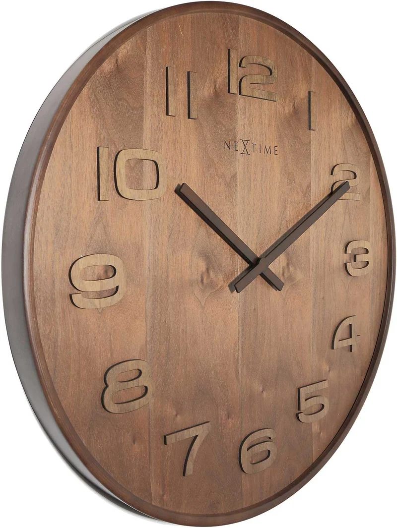 Nextime Wanduhr 53x53x3 cm Holz • Leises Quarzwerk • Natürliches Holz