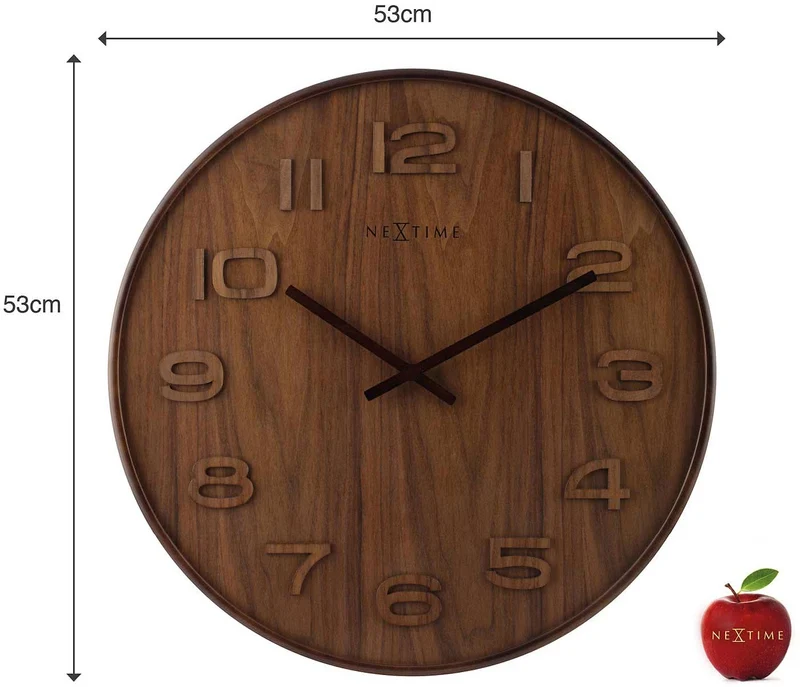 Nextime Wanduhr 53x53x3 cm Holz • Leises Quarzwerk • Natürliches Holz