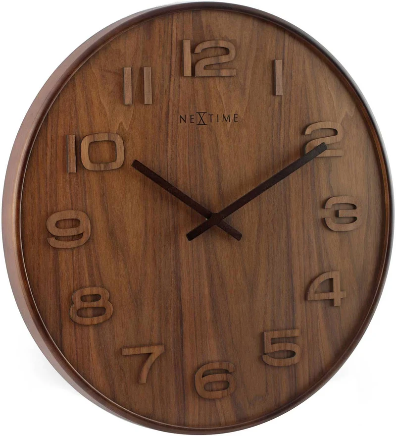 Nextime Wanduhr 53x53x3 cm Holz • Leises Quarzwerk • Natürliches Holz