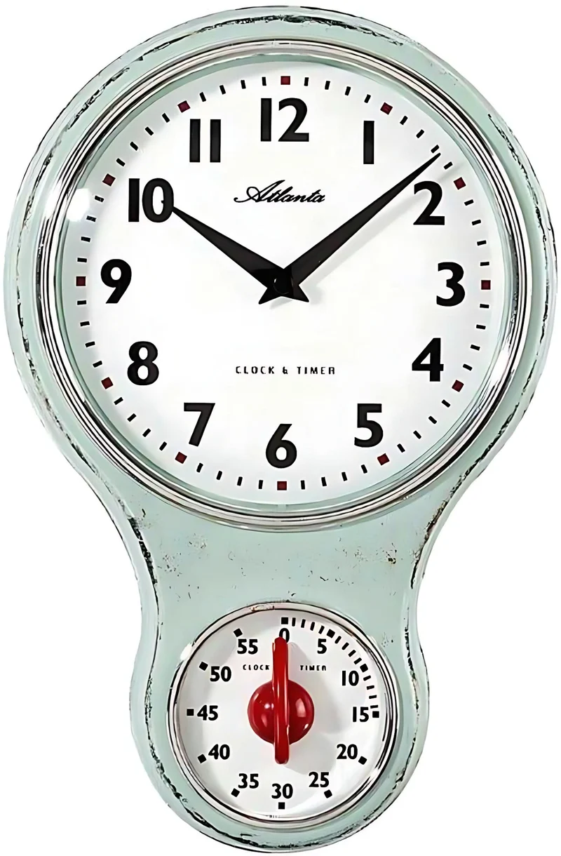 Atlanta Wanduhr 30,5x20,5x6,5 cm Kunststoff • Integrierter Kurzzeitmesser • Nostalgisches Design