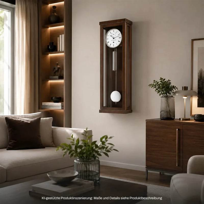 Hermle Wanduhr 88x27x13,5 cm Holz • Präzises 31-Tage-Werk • Edles Walnuss-Finish