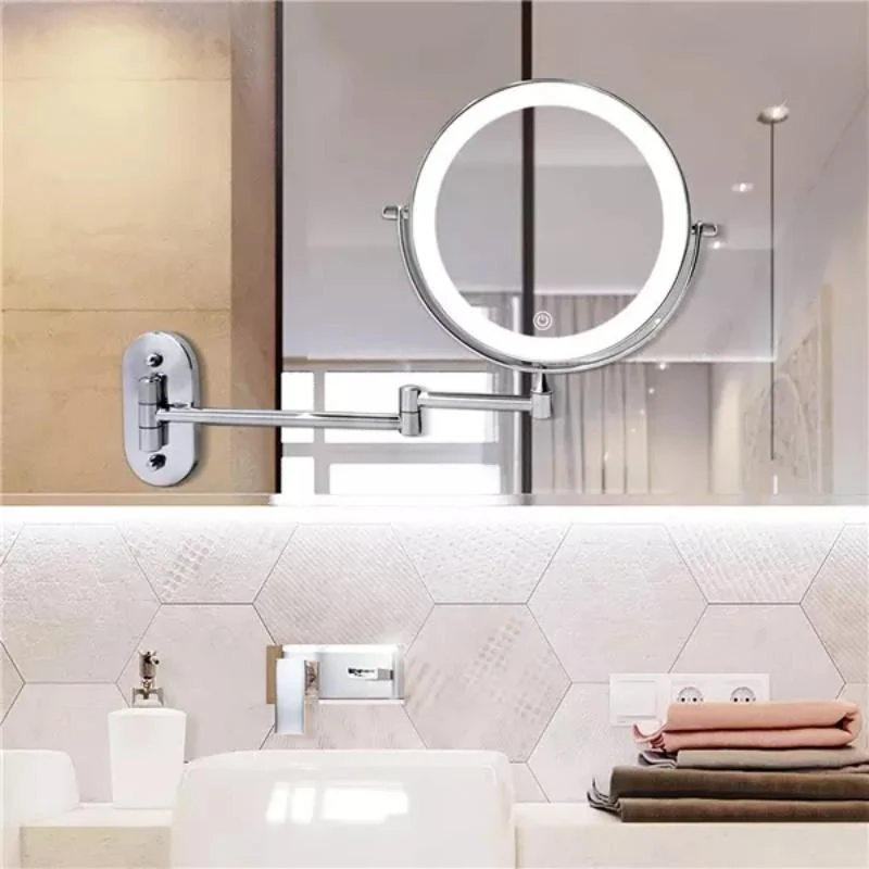 Wandmontage Make-up Spiegel met Vergroting en LED Verlichting | Verstelbaar | Oplaadbaar | Chroom | Sansoti