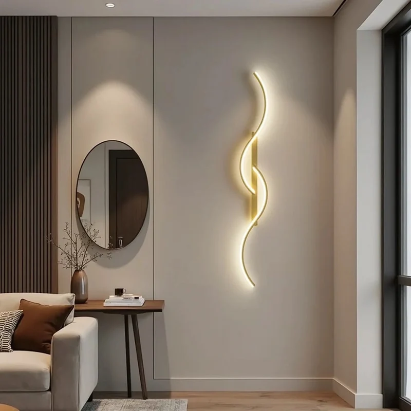 Golvende LED Wandlamp Dimbaar 60-120cm Zwart Goud Modern Design voor Woonkamer Slaapkamer | Sansoti