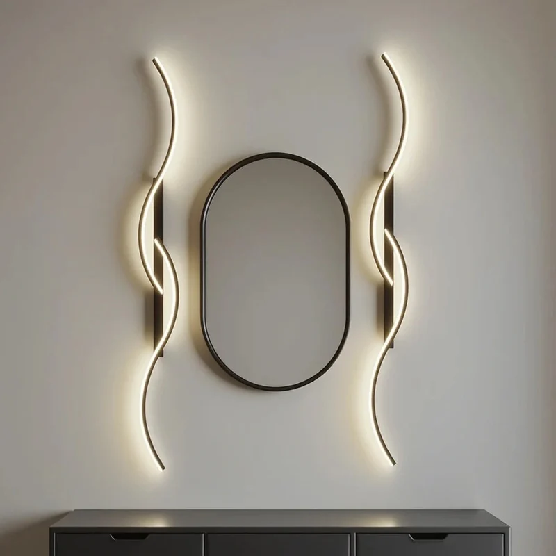 Golvende LED Wandlamp Dimbaar 60-120cm Zwart Goud Modern Design voor Woonkamer Slaapkamer | Sansoti