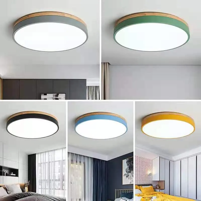 Plafondlamp Hout Rond LED met Acryl – Dimbaar Warm Licht Scandinavisch Design Woonkamer Slaapkamer 30cm 40cm 50cm 60cm | Sansoti