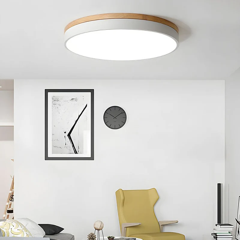 Plafondlamp Hout Rond LED met Acryl – Dimbaar Warm Licht Scandinavisch Design Woonkamer Slaapkamer 30cm 40cm 50cm 60cm | Sansoti