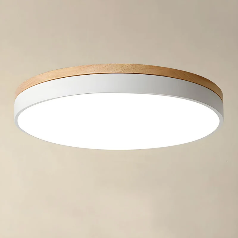 Plafondlamp Hout Rond LED met Acryl – Dimbaar Warm Licht Scandinavisch Design Woonkamer Slaapkamer 30cm 40cm 50cm 60cm | Sansoti