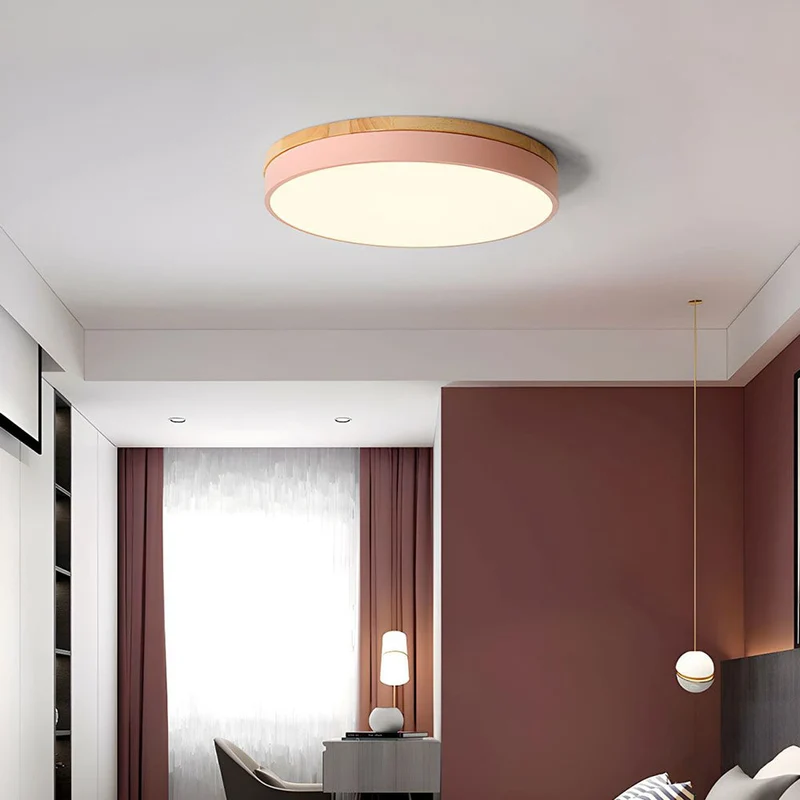 Plafondlamp Hout Rond LED met Acryl – Dimbaar Warm Licht Scandinavisch Design Woonkamer Slaapkamer 30cm 40cm 50cm 60cm | Sansoti