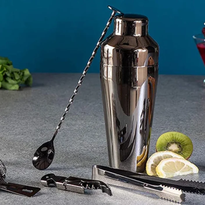 Professionele Barset 10-delig Metallic Cocktailshaker met Accessoires voor Thuisbar en Mixology | Sansoti