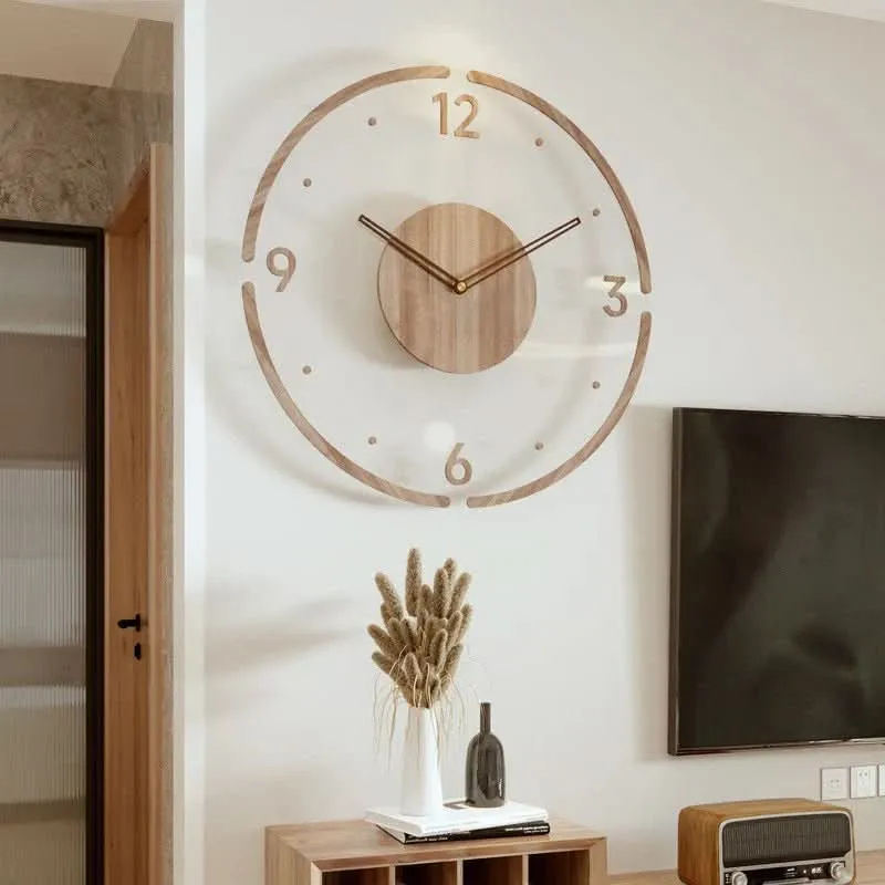 Stille Wandklok Hout Scandinavisch Design 35cm Geluidsarm Kwarts Natuurlijke Woonkamer Slaapkamer Kantoor | Sansoti