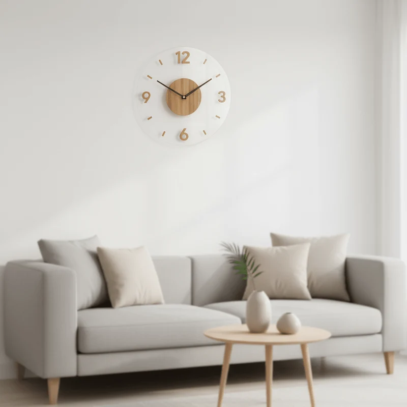 Stille Wandklok Hout Scandinavisch Design 35cm Geluidsarm Kwarts Natuurlijke Woonkamer Slaapkamer Kantoor | Sansoti