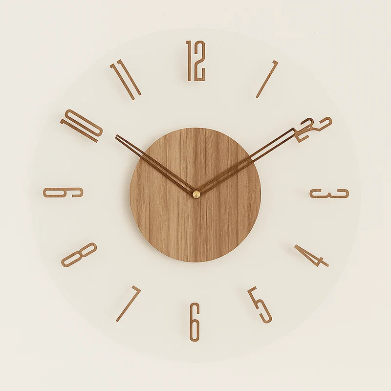 Stille Wandklok Hout Scandinavisch Design 35cm Geluidsarm Kwarts Natuurlijke Woonkamer Slaapkamer Kantoor | Sansoti
