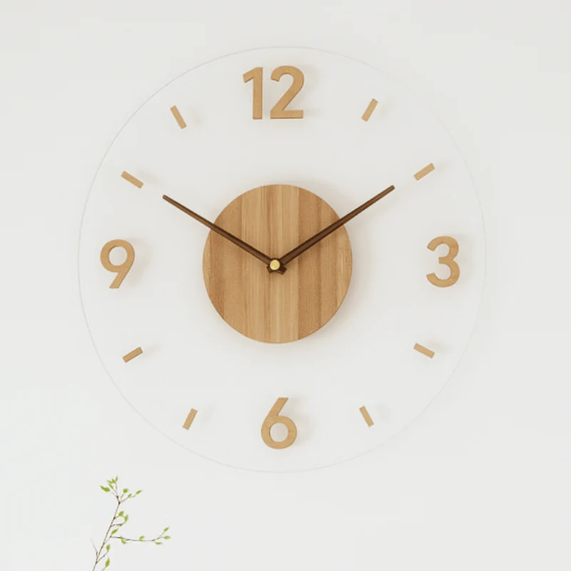 Stille Wandklok Hout Scandinavisch Design 35cm Geluidsarm Kwarts Natuurlijke Woonkamer Slaapkamer Kantoor | Sansoti