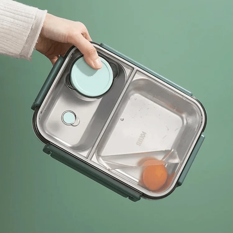 Geïsoleerde Warmhoudcontainer voor Warme Maaltijden – Lekvrij Deksel – Compacte Lunchbox – 2 of 3 Vakken – Roestvrij Staal Thermosblik | Sansoti