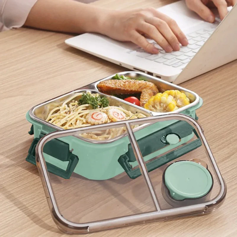 Geïsoleerde Warmhoudcontainer voor Warme Maaltijden – Lekvrij Deksel – Compacte Lunchbox – 2 of 3 Vakken – Roestvrij Staal Thermosblik | Sansoti