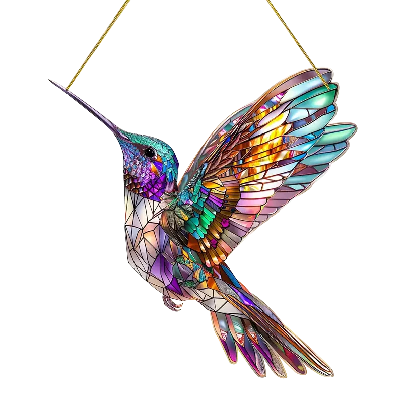 Decoratieve Kolibrie Zonnevanger 20x20cm Gekleurd Acryl Raamhanger Vogelmotief Prisma Effect Tuindecoratie | Sansoti