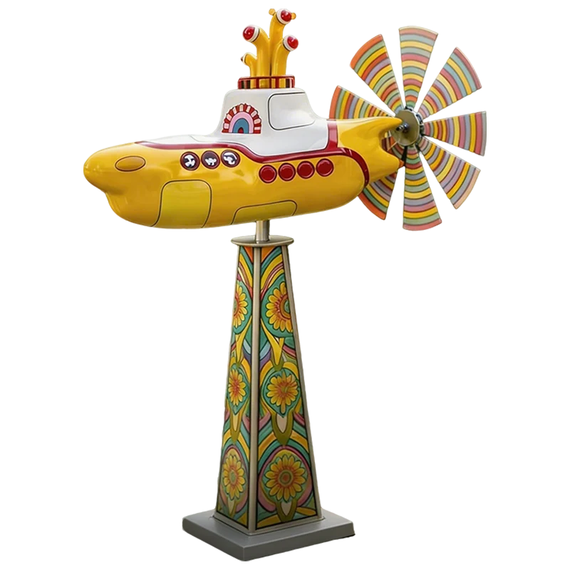 Decoratieve Metalen Windmolen Retro Onderzeeër Tuinspinner 85cm Multicolor | Sansoti