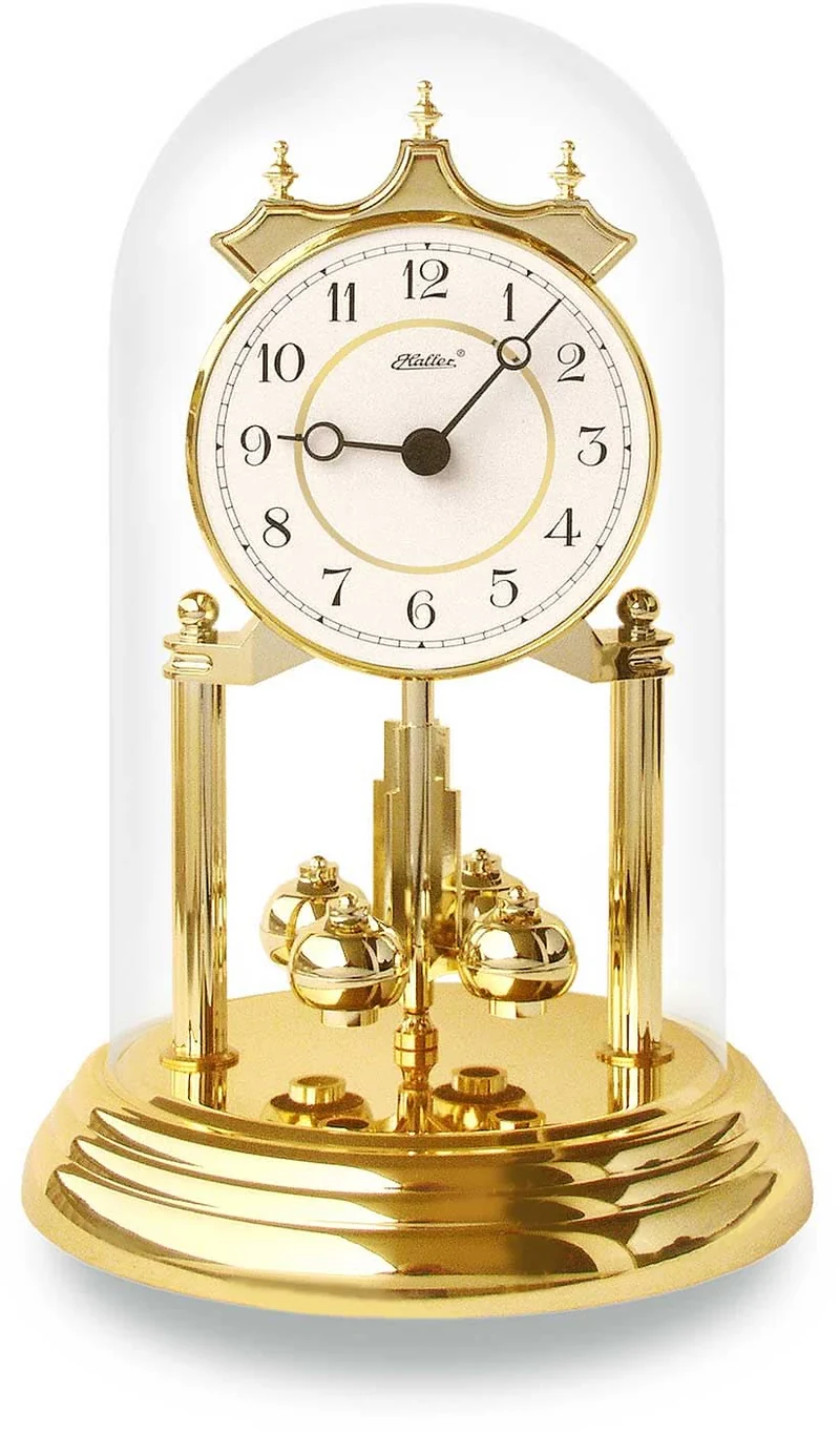Haller Tischuhr Messing • Präzises Quarzwerk • Drehpendel