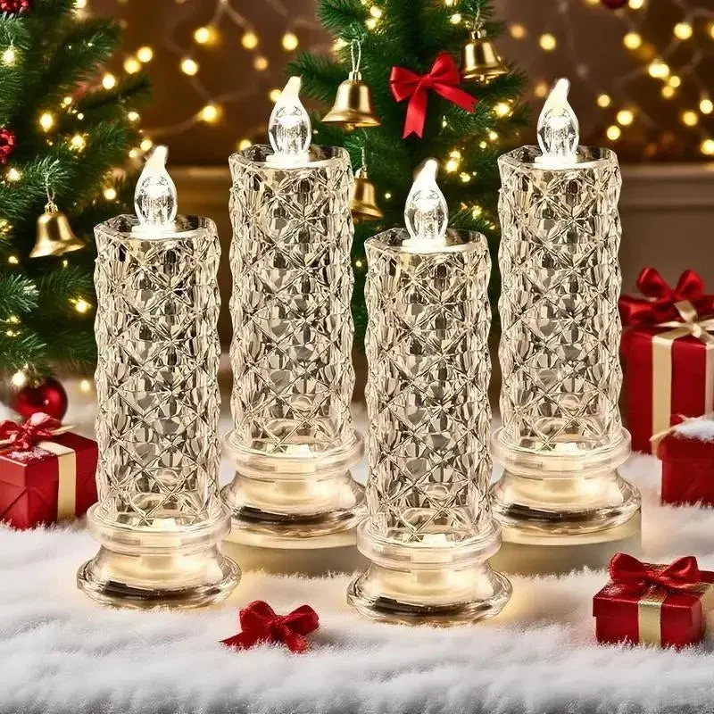 LED Kristallen Kaarsen Set – 4 Stuks met Sprankelend Licht voor Feestelijke Sfeer | Sansoti