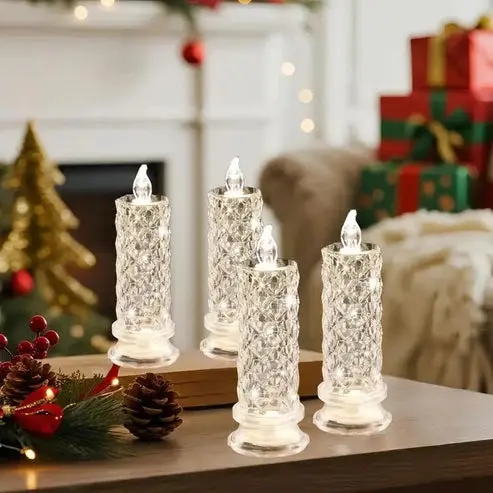 LED Kristallen Kaarsen Set – 4 Stuks met Sprankelend Licht voor Feestelijke Sfeer | Sansoti