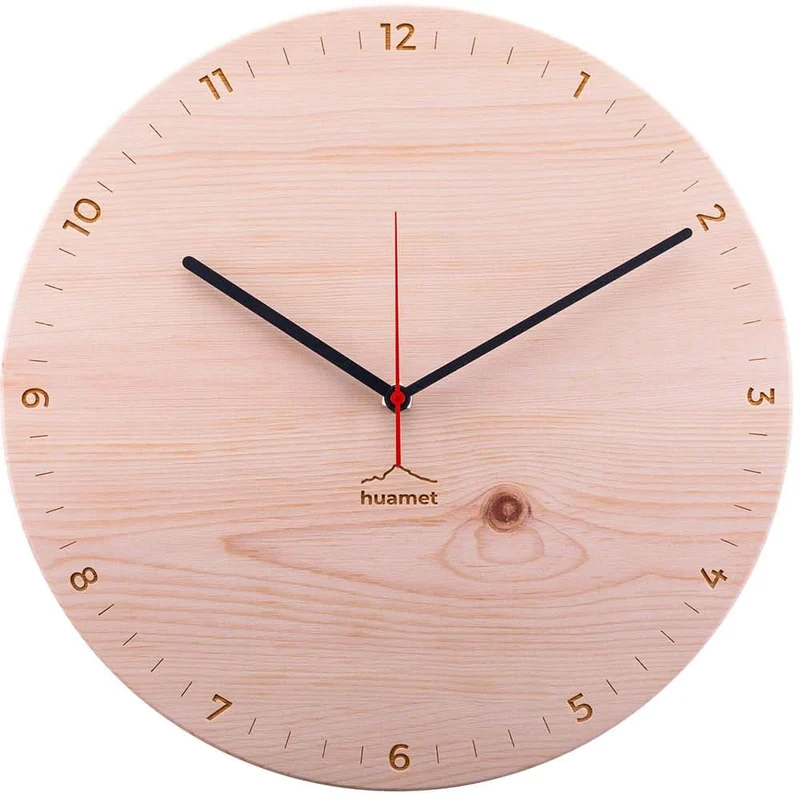 Huamet Wanduhr 30 cm Ø Holz • Geräuschlos • Hochwertiges Zirbenholz
