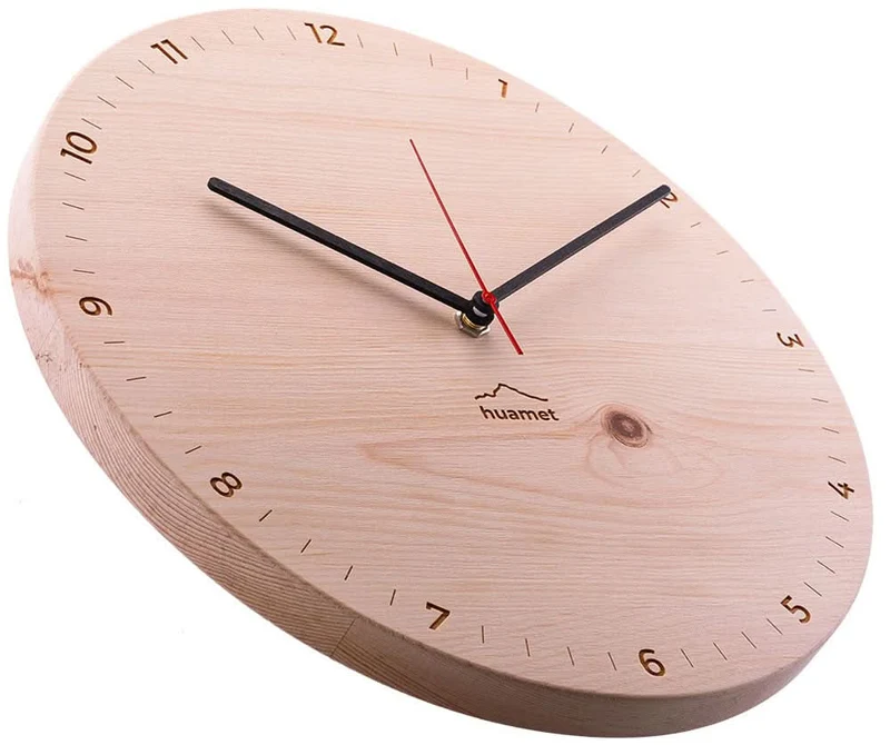 Huamet Wanduhr 30 cm Ø Holz • Geräuschlos • Hochwertiges Zirbenholz