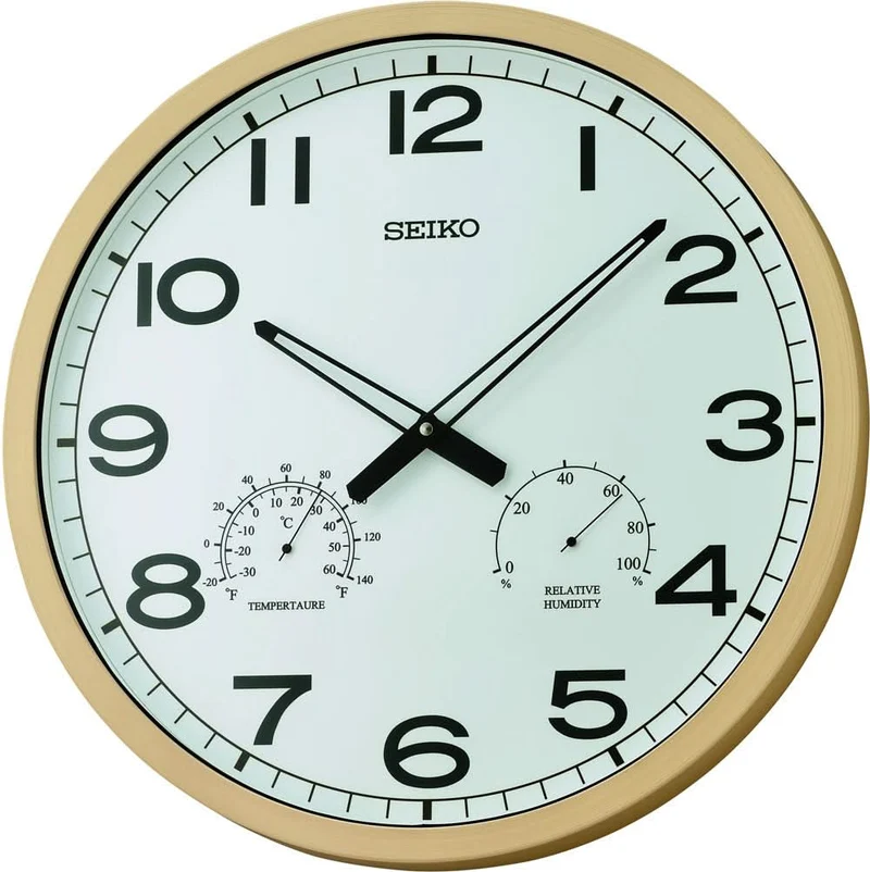 Seiko Wanduhr 50,8x50,8x4,6 cm Kunststoff • Präzises Quarzuhrwerk • Integrierte Thermo-/Hygrometer