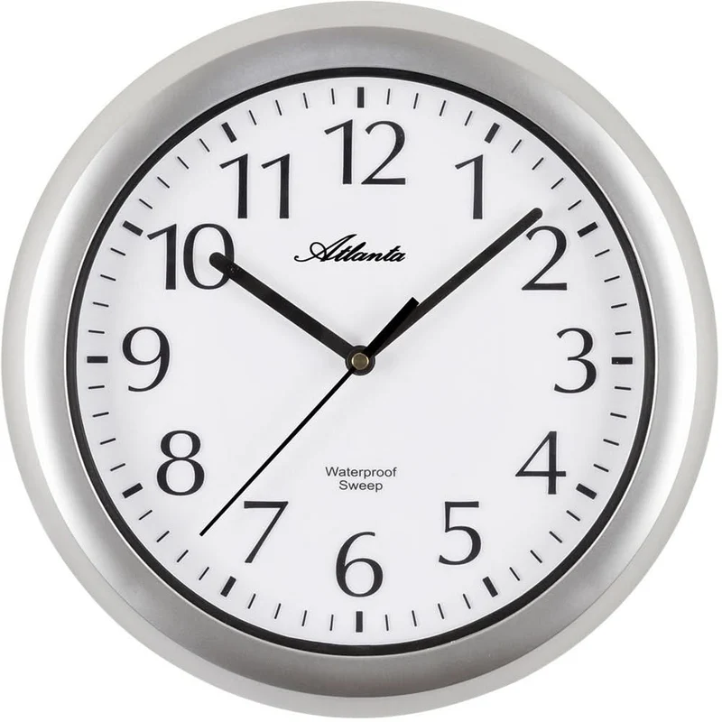 Atlanta Wanduhr 30 cm Ø Kunststoff • Geräuschloses Uhrwerk • Feuchtraum geeignet
