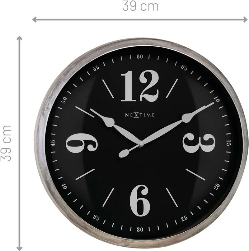 Nextime Wanduhr 39x39x8,3 cm Metall • Lautloses Quarzwerk • Zeitloses Design