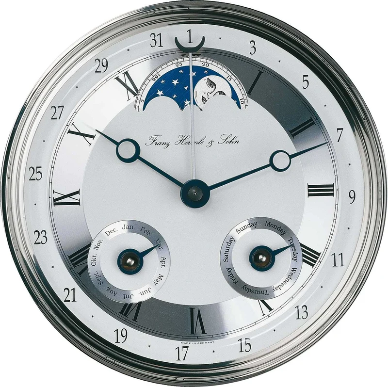 Hermle Wanduhr 70,5x22x11,5 cm Holz • Mechanisches Uhrwerk • Vollkalender & Mondphase