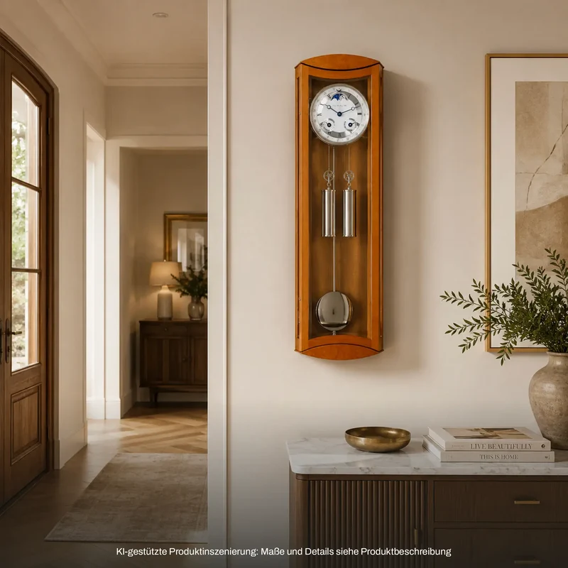 Hermle Wanduhr 70,5x22x11,5 cm Holz • Mechanisches Uhrwerk • Vollkalender & Mondphase