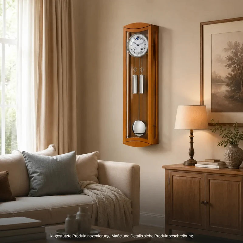 Hermle Wanduhr 70,5x22x11,5 cm Holz • Mechanisches Uhrwerk • Vollkalender & Mondphase